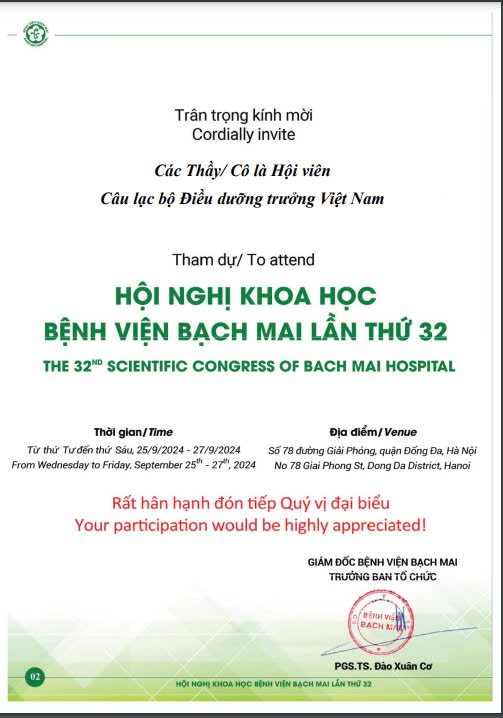 Thư mời tham dự Hội nghị Khoa học Bệnh viện Bạch Mai lần thứ 32